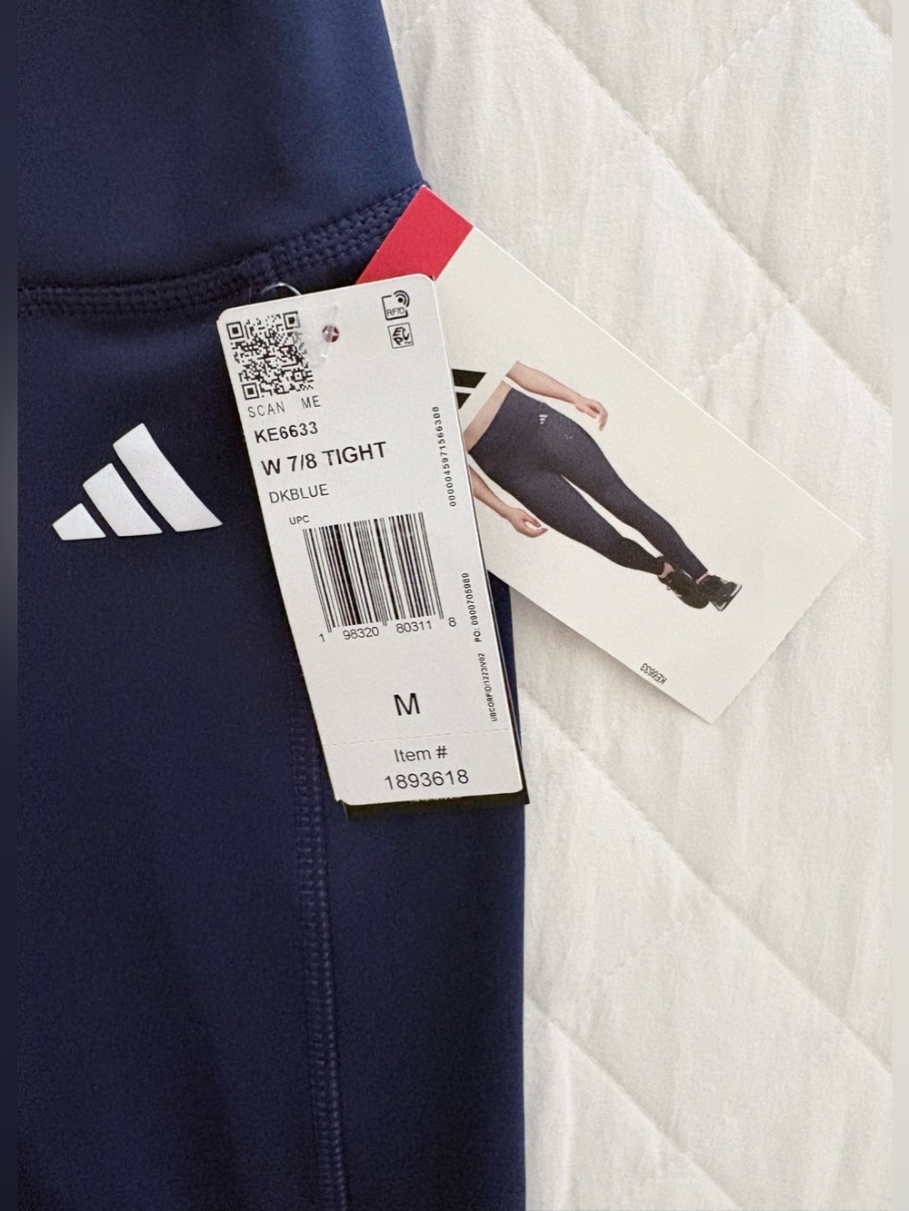 Adidas Dark Blue High Rise 7/8 Training Leggings Size M with Pocket - Picture 5 of 12